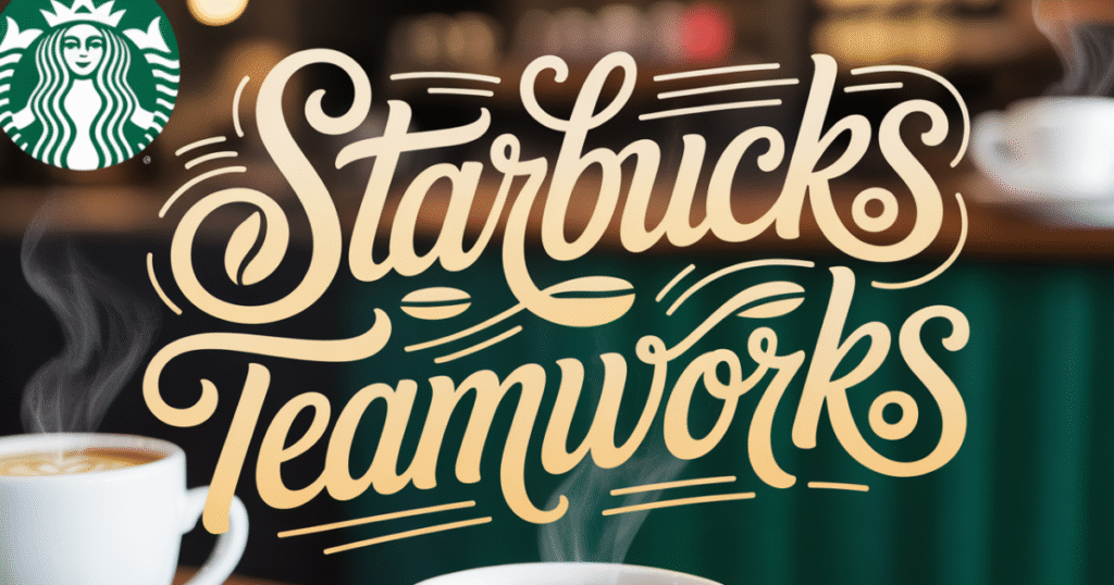 Starbucks TeamWorks app interface displayed on a mobile phone, representing tools and tips for Starbucks partners